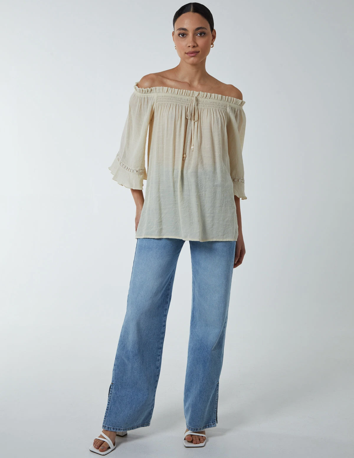 Bardot Tie Front Top(Stone Bardot Tie Front Top) 3 Bardot Tie Front Top(Stone Bardot Tie Front Top) - Image 3