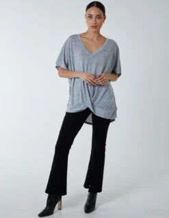 Front Twist T-Shirt(Grey Front Twist T Shirt 1) -Repertoire Fashion Store NL233421 GREY 23996