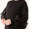 Bow Sleeve Sweatshirt(Black Bow Sleeve Sweatshirt) -Repertoire Fashion Store NL258410 BLACK 0003