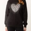 Love Heart Sweatshirt Leopard(Black Love Heart Sweatshirt Leopard)