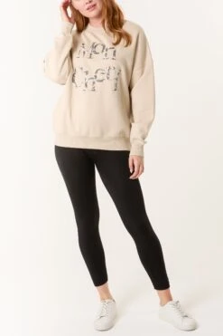 Slogan Mon Cheri Snake Sweatshirt(Beige Slogan Moncheri Snake Sweatshirt) -Repertoire Fashion Store NL258416 STONE 4014