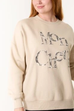 Slogan Mon Cheri Snake Sweatshirt(Beige Slogan Moncheri Snake Sweatshirt)