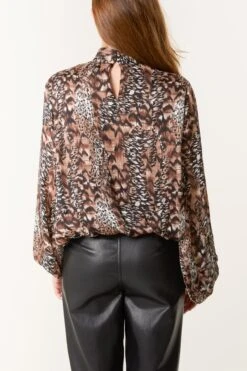 Multi Animal Print Bubble Hem High Neck Blouse(Multi Animal Print Bubble Hem High Neck Blous) -Repertoire Fashion Store NL258421 ANIMAL 3356