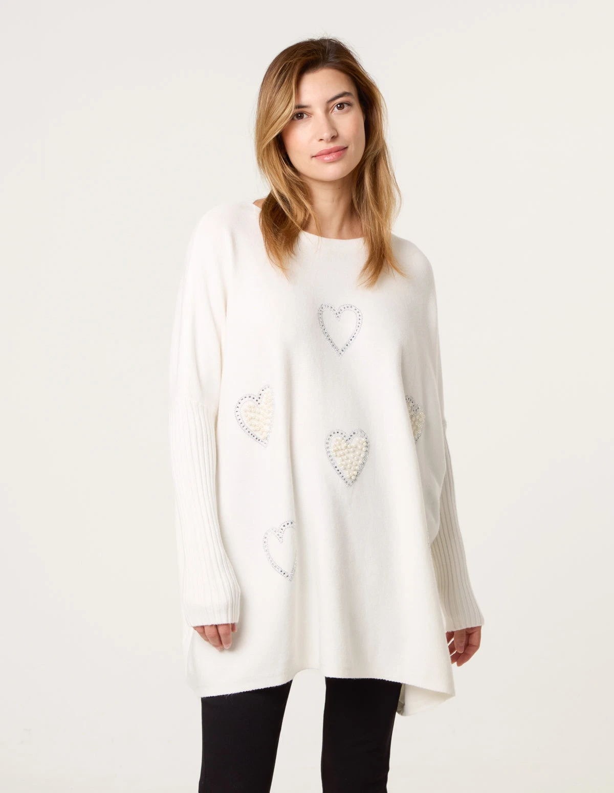 Embellished Oversized Heart Jumper(Ivory Embellished Oversized Heart Jumper) 2 Embellished Oversized Heart Jumper(Ivory Embellished Oversized Heart Jumper) - Image 2