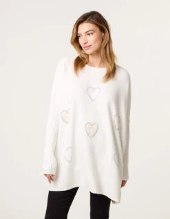 Embellished Oversized Heart Jumper(Ivory Embellished Oversized Heart Jumper)