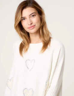 Embellished Oversized Heart Jumper(Ivory Embellished Oversized Heart Jumper) 8 Embellished Oversized Heart Jumper(Ivory Embellished Oversized Heart Jumper) -Repertoire Fashion Store NL258566 IVORY 21635