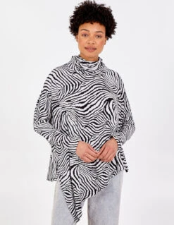 Abstract Zebra Oversized Cowl Neck Top(Black Abstract Zebra Oversized Cowl Neck Top)