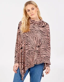 Abstract Zebra Oversized Cowl Neck Top(Pink Abstract Zebra Oversized Cowl Neck Top) 8 Abstract Zebra Oversized Cowl Neck Top(Pink Abstract Zebra Oversized Cowl Neck Top) -Repertoire Fashion Store NL7429 PINK 158