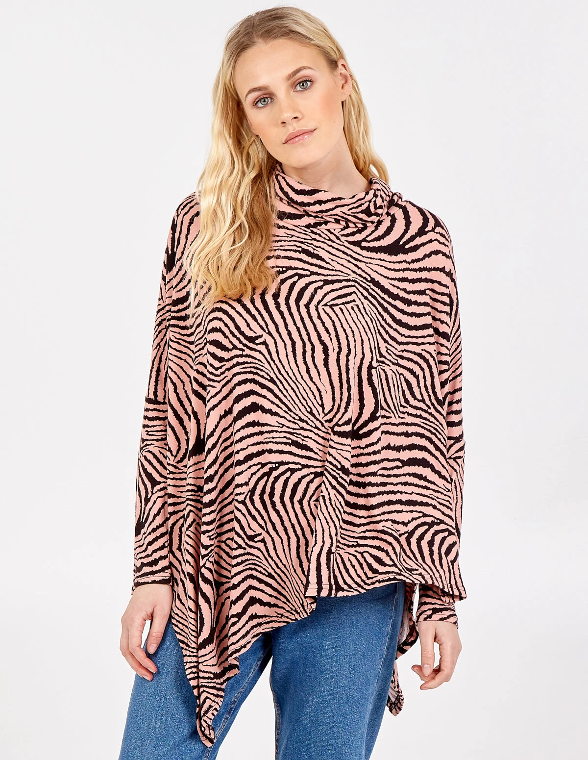 Abstract Zebra Oversized Cowl Neck Top(Pink Abstract Zebra Oversized Cowl Neck Top) 4 Abstract Zebra Oversized Cowl Neck Top(Pink Abstract Zebra Oversized Cowl Neck Top) - Image 4