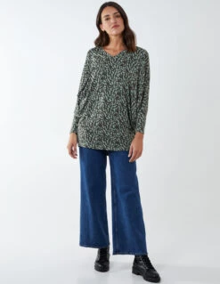 Brush Print Oversize Batwing Top(Octavia Khaki Brush Print Oversize Batwing Top)