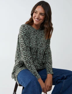 Brush Print Oversize Batwing Top(Octavia Khaki Brush Print Oversize Batwing Top) -Repertoire Fashion Store NL9416 KHAKI 20