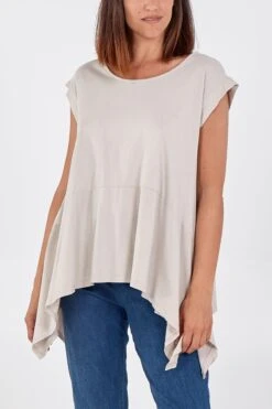 Scoop Neck Hanky Hem Top(Stone Scoop Neck Hanky Hem Top)