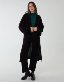 Edge To Edge Knitted Long Cardigan(Black Edge To Edge Knitted Long Cardigan)