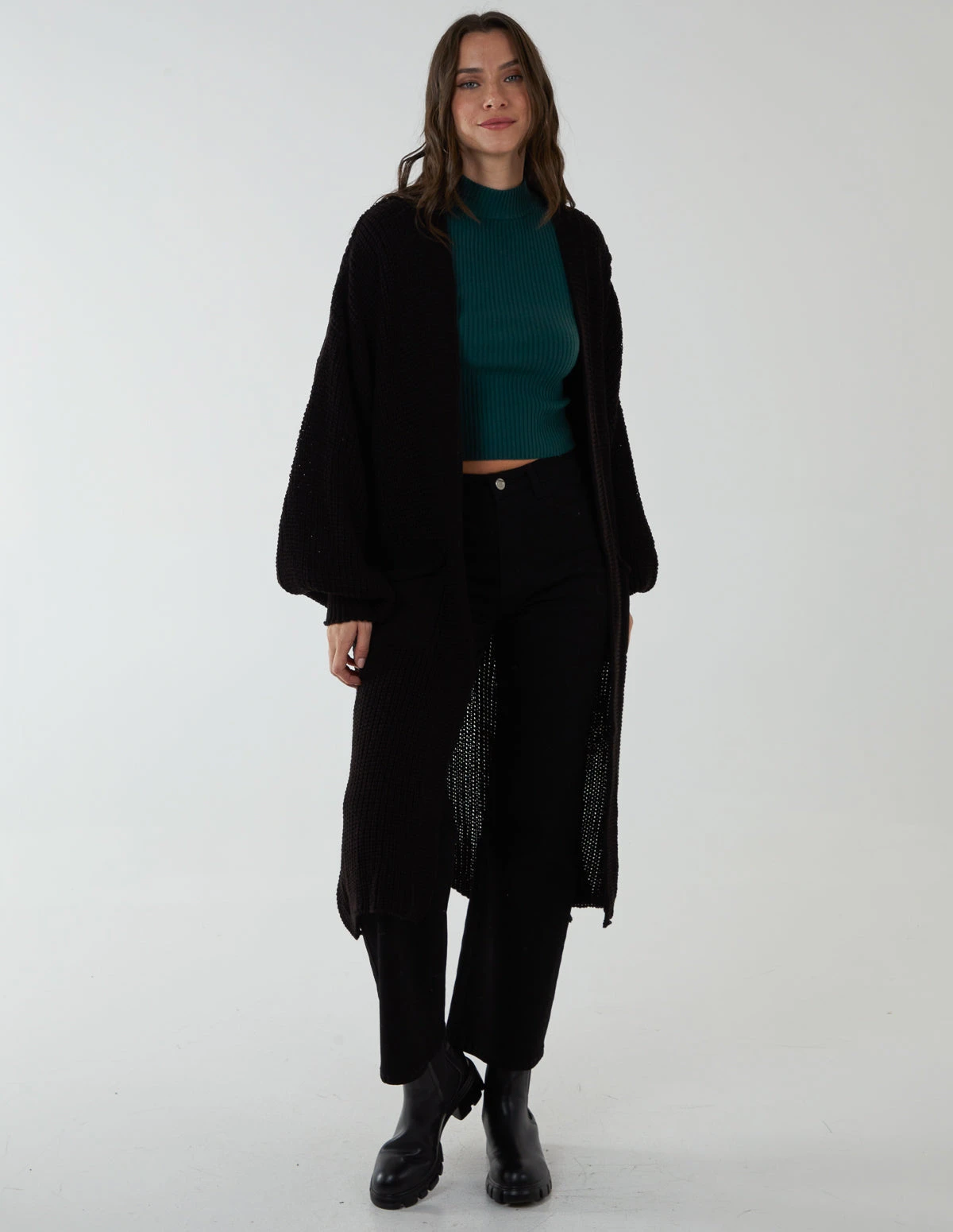 Edge To Edge Knitted Long Cardigan(Black Edge To Edge Knitted Long Cardigan) 3 Edge To Edge Knitted Long Cardigan(Black Edge To Edge Knitted Long Cardigan) - Image 3