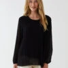 Long Sleeve Pleated Top(Black Long Sleeve Pleated Top)
