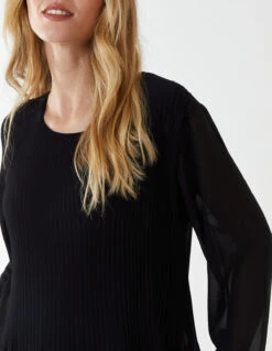 Long Sleeve Pleated Top(Black Long Sleeve Pleated Top) -Repertoire Fashion Store NV1410 BLACK 109