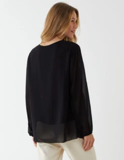 Long Sleeve Pleated Top(Black Long Sleeve Pleated Top) -Repertoire Fashion Store NV1410 BLACK 110