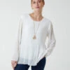 Long Sleeve Pleated Top -Repertoire Fashion Store NV1410 IVORY 3699