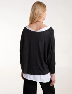 2 In 1 Batwing Top(Black 2 In 1 Batwing Top) -Repertoire Fashion Store NV227 BLACK 0358