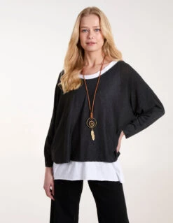 2 In 1 Batwing Top(Black 2 In 1 Batwing Top)