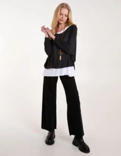 2 In 1 Batwing Top(Black 2 In 1 Batwing Top) -Repertoire Fashion Store NV227 BLACK 0386