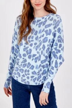 Batwing Leopard Print Jumper(Blue Batwing Leopard Print Jumper)