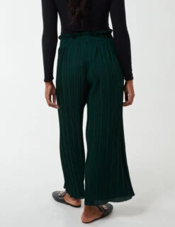 Wide Leg Pleated Trousers(Wide Leg Pleated Trousers 1) -Repertoire Fashion Store QED2473 BOTTLEGREEN 110