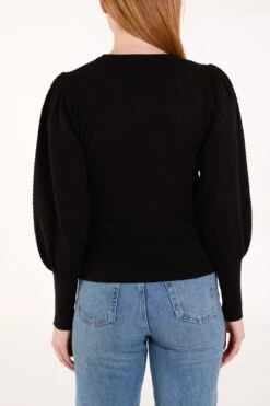 Balloon Sleeve Knit Jumper(Balloon Sleeve Knit Jumper) -Repertoire Fashion Store QED3299 BLACK 0445