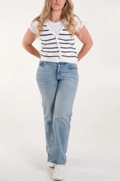 Stripe Sleeveless Knit Vest(Stripe Sleeveless Knit Vest) -Repertoire Fashion Store QED3481 BLACKIVORY 81810