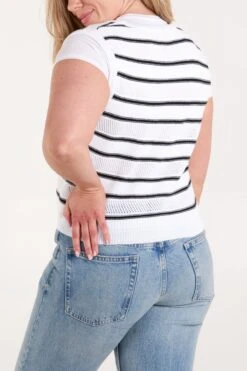 Stripe Sleeveless Knit Vest(Stripe Sleeveless Knit Vest) -Repertoire Fashion Store QED3481 BLACKIVORY 81834