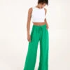 Drawstring Wide Leg Trousers -Repertoire Fashion Store S22314 GREEN 1
