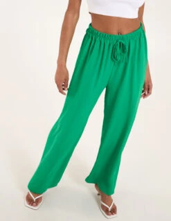 Drawstring Wide Leg Trousers -Repertoire Fashion Store S22314 GREEN 2