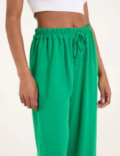 Drawstring Wide Leg Trousers -Repertoire Fashion Store S22314 GREEN 3