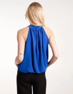 Pussybow Sleeveless Top(Blue Pussybow Sleeveless Top) -Repertoire Fashion Store S22573 BLUE 1754
