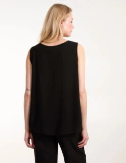 Sleeveless Pleated Top With Necklace(Black Sleeveless Pleated Top With Necklace) -Repertoire Fashion Store S22603 BLACK 1729