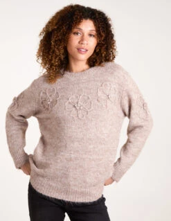 Knit Flower Embroidery Jumper(Mocha Knit Flower Embroidery Jumper)