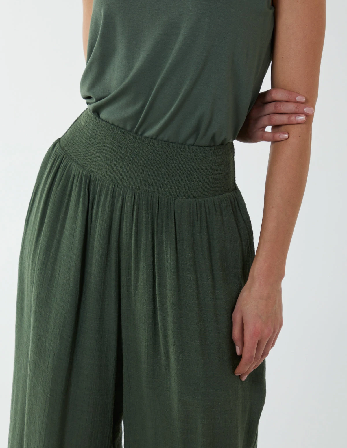 Shirring Waist Wide Leg Trouser(Khaki Shirring Waist Wide Leg Trouser) 3 Shirring Waist Wide Leg Trouser(Khaki Shirring Waist Wide Leg Trouser) - Image 3