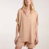 V-Neck Short Sleeve Blouse(Camel V Neck Short Sleeve Blouse)