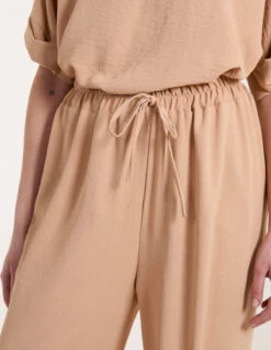 Drawstring Wide Leg Trousers(Camel Drawstring Wide Leg Trousers) -Repertoire Fashion Store SS23396 CAMEL 0701