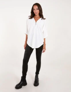 Textured Half Zip Top(Textured Half Zip Top) -Repertoire Fashion Store SS25109 WHITE 35346 1