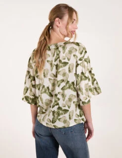 Tie Front Watercolour Butterfly Printed Top(Tie Front Watercolour Butterfly Printed Top) -Repertoire Fashion Store SS25131 GREEN 23