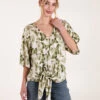Tie Front Watercolour Butterfly Printed Top(Tie Front Watercolour Butterfly Printed Top) -Repertoire Fashion Store SS25131 GREEN 25