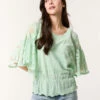 Sun Flower Lace Sleeve Blouse(Sage Sun Flower Lace Sleeve Blouse)
