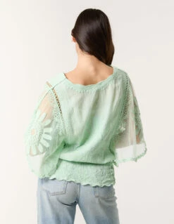 Sun Flower Lace Sleeve Blouse(Sage Sun Flower Lace Sleeve Blouse) -Repertoire Fashion Store SS25157B248 145828
