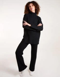 Ribbed High Neck Co-Ord Set(Black Ribbed High Neck Co Ord Set)