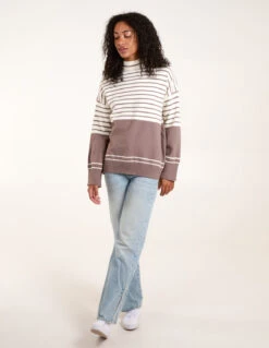 Mixed Stripe Round Neck Jumper(Mocha Mixed Stripe Round Neck Jumper) -Repertoire Fashion Store ST2341 MOCHA 2