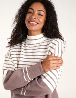 Mixed Stripe Round Neck Jumper(Mocha Mixed Stripe Round Neck Jumper)