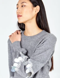 Balloon Sequin Disc Sleeve Jumper(Balloon Sequin Disc Sleeve Jumper) 9 Balloon Sequin Disc Sleeve Jumper(Balloon Sequin Disc Sleeve Jumper) -Repertoire Fashion Store WF4353 GREY 5