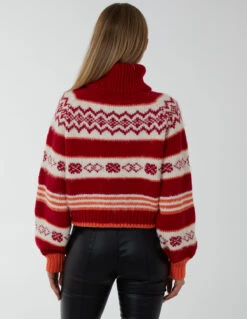 Aztec Roll Neck Crop Jumper(Red Aztec Roll Neck Crop Jumper) -Repertoire Fashion Store WF4883BV RED5622