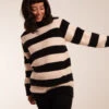 High Neck Striped Jumper(Black High Neck Striped Jumper) -Repertoire Fashion Store WF4980BV BLACK 4700